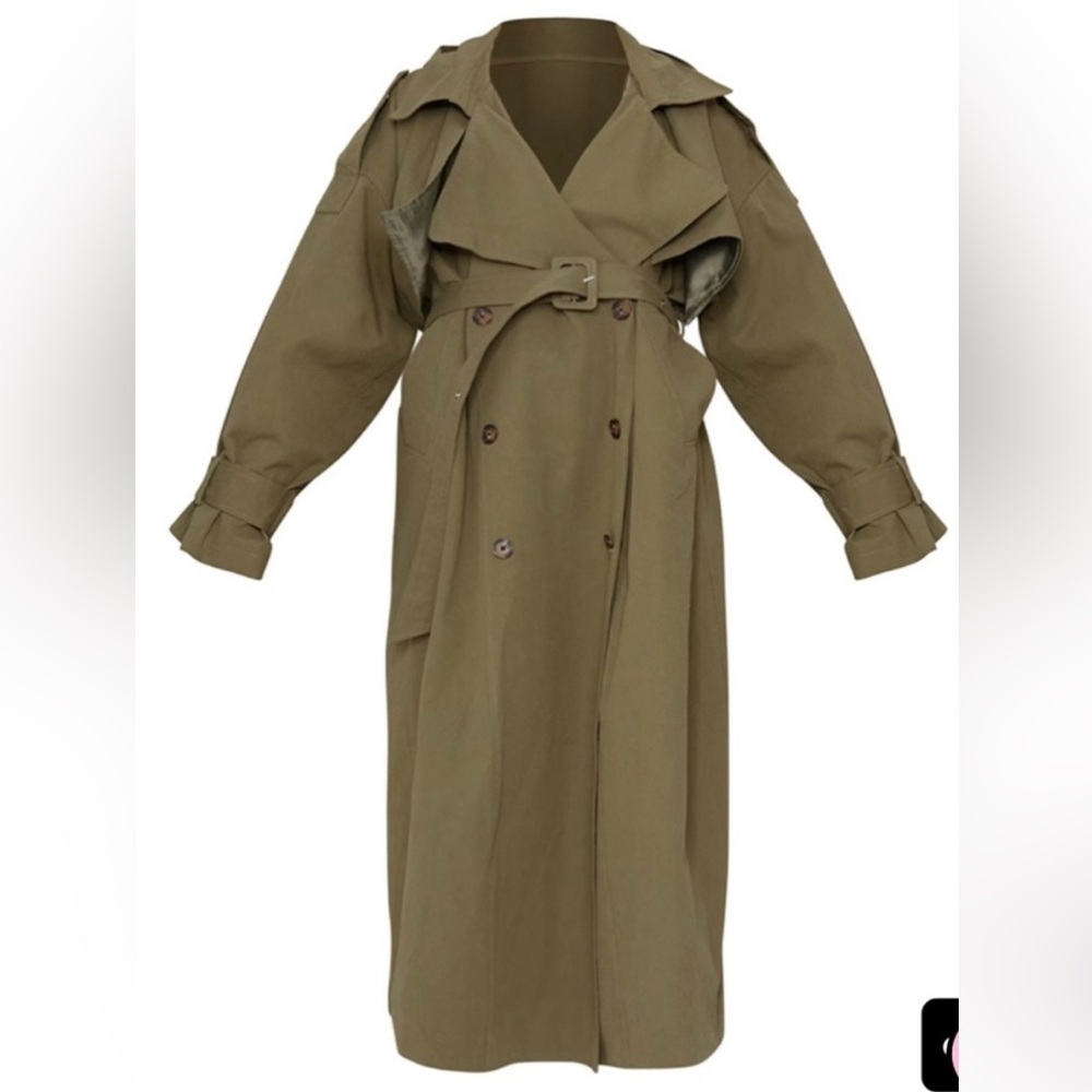 Khaki Woven Hooded Oversized Trench Coat
